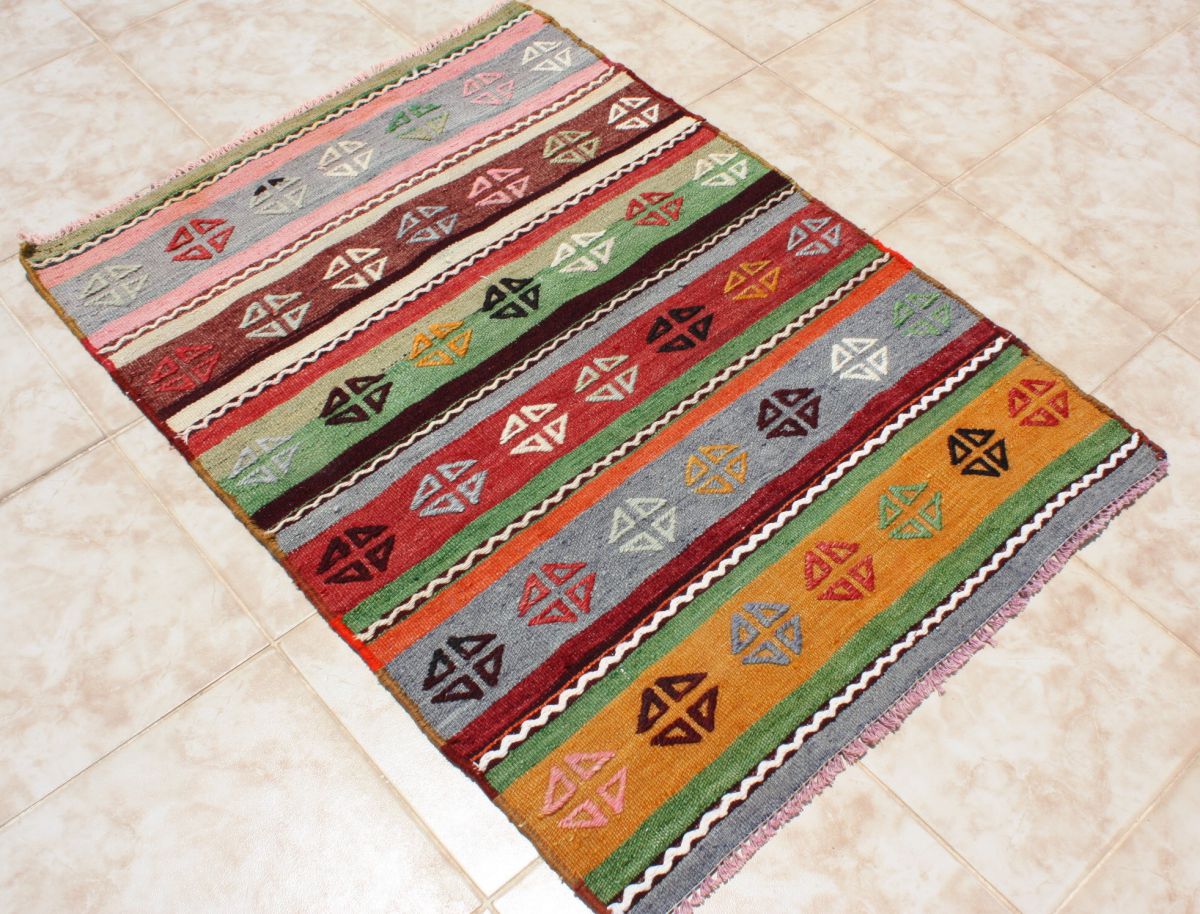 Turkish Kilim Rug 2x3, Striped Geometric Kilim Rug 2.6x3.6 – Turkish ...