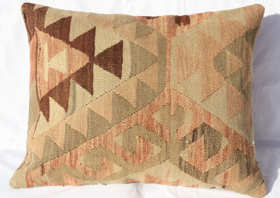 Antique Turkish Kilim Lumbar Pillow 23x18, Kilim Rug Lumbar Cushion Cover 23x18