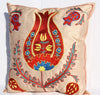 Silk Suzani Pillow 18x19, Suzani Silk on Silk Embroidered Cushion Cover 18x19