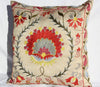 Silk Suzani Pillow 19x19, Suzani Silk on Silk Embroidered Cushion Cover 19x19