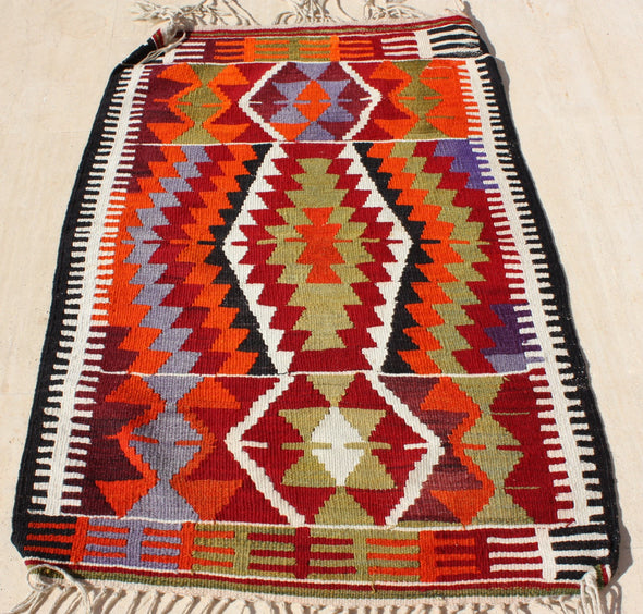 CLASSIC TURKISH KILIM RUG 3x4, GEOMETRIC CLASSIC KILIM AREA RUG WOOL 34"x 50"