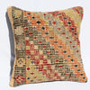 Turkish Kilim Pillow 16x16, Kilim Rug Cushion Cover, Striped, Orange, Red, Beige