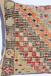 Turkish Kilim Pillow 16x16, Kilim Rug Cushion Cover, Striped, Orange, Red, Beige