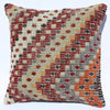 Turkish Kilim Pillow 16x16, Kilim Rug Cushion Cover, Striped, Red, White, Beige