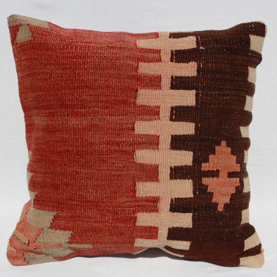 Antique Turkish Kilim Pillow 16x16, Kilim Rug Cushion Cover 16x16
