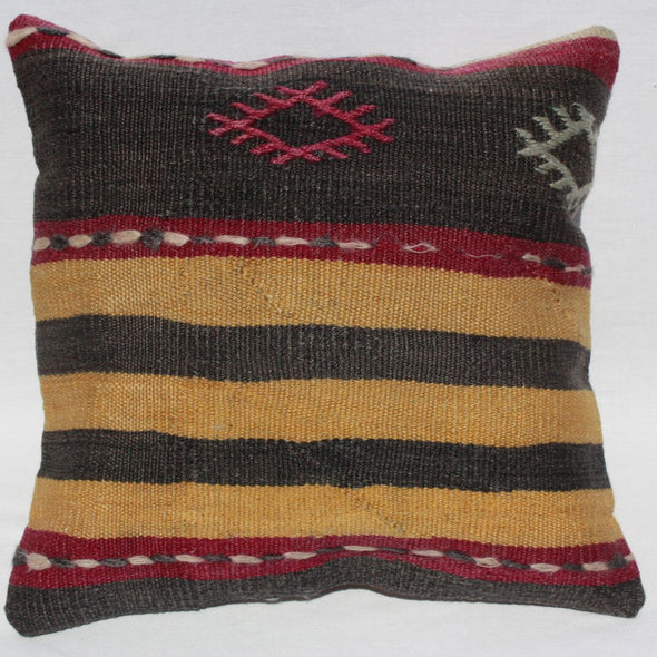 Antique Turkish Kilim Pillow 16x16, Kilim Rug Cushion Cover 16x16