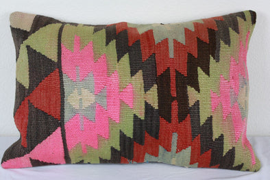 Turkish Kilim Lumbar Pillow 24x16, Kilim Rug Lumbar Cushion Cover