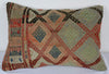 Antique Turkish Kilim Lumbar Pillow 23x15, Kilim Rug Lumbar Cushion Cover