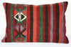 Turkish Kilim Lumbar Pillow 25x16, Kilim Rug Lumbar Cushion Cover