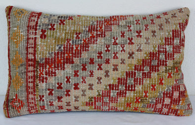 Turkish Kilim Lumbar Pillow 25x16, Kilim Rug Lumbar Cushion Cover