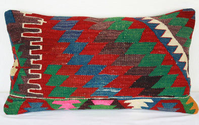 Turkish Kilim Lumbar Pillow 25x14, Kilim Rug Lumbar Cushion Cover