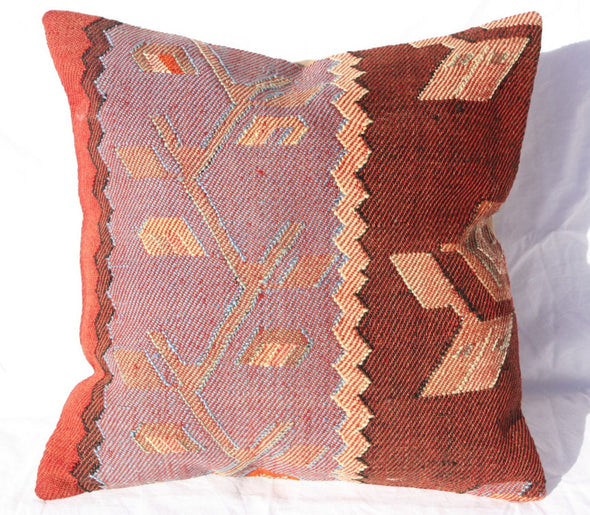 Antique Turkish Kilim Pillow 17x17, Kilim Rug Cushion 17x17