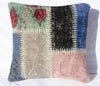 Turkish Kilim Pillow 16x16, Turkish Carpet Patchwork Over-dyed Cushion Cover 16x16