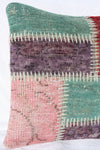 Turkish Kilim Pillow 16x16, Turkish Carpet Patchwork Over-dyed Cushion Cover 16x16