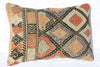 Antique Turkish Kilim Lumbar Pillow 24x16, Kilim Rug Lumbar Cushion Cover 24x16