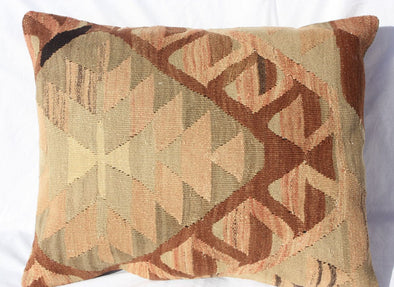 Antique Turkish Kilim Lumbar Pillow 24x18, Kilim Rug Lumbar Cushion Cover 24x18