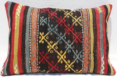 Turkish Kilim Lumbar Pillow 20x14, Kilim Rug Lumbar Cushion Cover 20x14