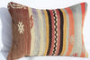 Turkish Kilim Lumbar Pillow 18x13, Kilim Rug Lumbar Cushion Cover 18x13