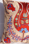 Silk Suzani Pillow 18x19, Suzani Silk on Silk Embroidered Cushion Cover 18x19