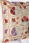 Silk Suzani Pillow 17x17, Suzani Silk on Silk Embroidered Cushion Cover 17x17
