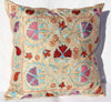 Silk Suzani Pillow 17x17, Suzani Silk on Silk Embroidered Cushion Cover 17x17
