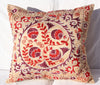 Silk Suzani Pillow 18x17, Suzani Silk on Silk Embroidered Cushion Cover 18x17