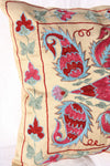 Silk Suzani Pillow 18x17, Suzani Silk on Silk Embroidered Cushion Cover 18x17