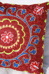 Silk Suzani Pillow 16x16, Suzani Cushion Cover, Embroidered Silk Pillow 16x16