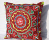 Silk Suzani Pillow 17x17, Suzani Cushion Cover, Embroidered Silk Pillow Red